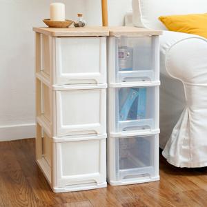 어반 우드상판 슬림 서랍장 3단 틈새 수납장 플라스틱 이동식 (바퀴별매)