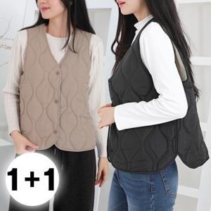 1+1 빅사이즈 웨이브 누빔 조끼 보온 베스트 방한조끼 (4color)