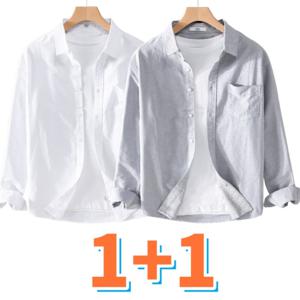 1+1 여름 남자 린넨 셔츠 캐주얼 긴팔 남방