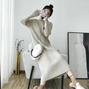 목폴라 니트원피스 가을 겨울 원피스 H라인 터틀넥 골지 여성 롱니트 OFDJ-LD4