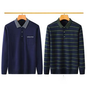 1+1 중년 남성용 카라넥 긴팔 티셔츠 세트 봄가을용 기본핏 데일리 포켓 상의