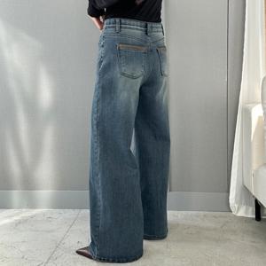 국내생산 하이웨스트 키작녀 기모청바지 겨울 와이드 기모데님