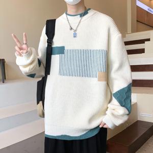 KNMAT 심플한 남성 캐주얼 라운드 니트 스웨터 남성 트렌디 루즈핏 스웨터