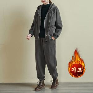 여성 가을 겨울 기모 도톰 트레이닝복 세트 루즈핏 후드집업 캐주얼 투피스