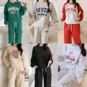여성 기모 트레이닝 세트 조거 와이드 팬츠 밴딩 바지 맨투맨 빅사이즈 겨울 셋업 홈웨어 핀턱 절개