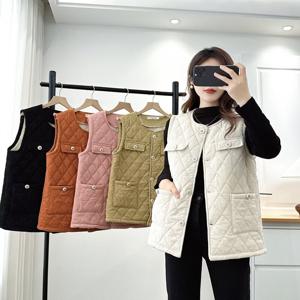 여자 라운드넥 기모 패딩 조끼 누빔 루즈핏 패딩 조끼