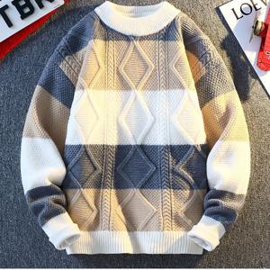 남자 가을 겨울 라운드넥 꽈배기 니트 스웨터 배색 루즈핏 보온 이너 니트