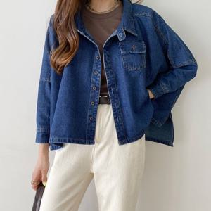 사각 여성 카라 단추 루즈핏 데님셔츠 남방 BYGO-WSH-3103-진청