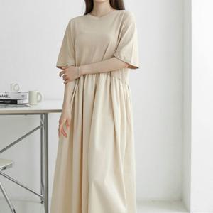 샵앤) 마망 여성 5부 반팔 면 롱 원피스 AMI-WDR-3262-블랙