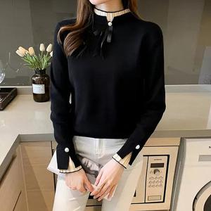 [올리비에스클로젯] 리본브로치 배색 반목 긴팔니트_O2309KN617C