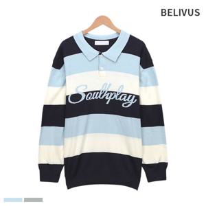 [빌리버스]빌리버스 남자 티셔츠 스트라이프 카라 긴팔티 BML006