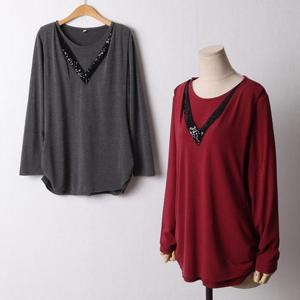 빅사이즈 411 스판브이스팽글티셔츠 DMNF495