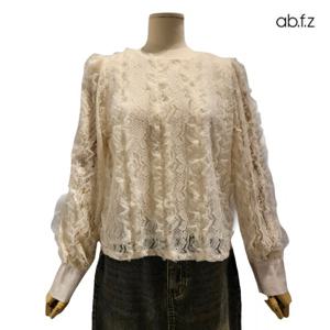 [에이비에프지]레이스 디테일 라운든게 긴팔 블라우스 APZ1HB35C