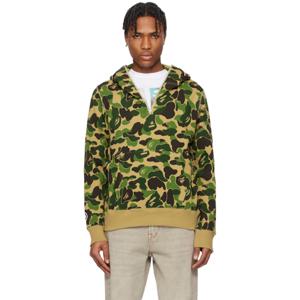 25 FW BAPE 남성 그린 ABC 카모 샤크 집업 후드티 242546M202050