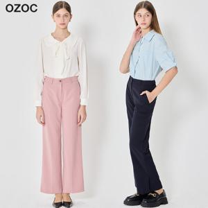 오조크 스판 밑단 슬릿 스트레이트 슬랙스