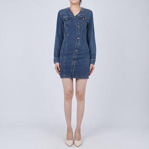 [게스]게스 여성 V넥 긴팔 데님 원피스 미디엄블루 YO3D6762