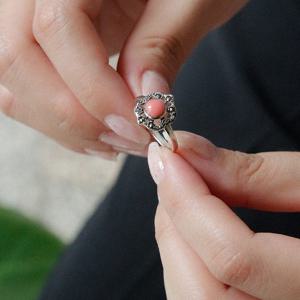 바이데이지 산호 원석 탄생석 실버 반지 Br0337