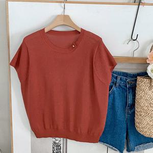 샵앤) 여성 라운드넥 가오리핏 여름 니트 티셔츠 DGB-WKN-4549-오렌지