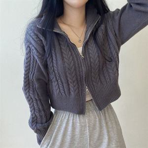 LK-G013 지퍼 의류 패턴 데일리 여성 투웨이 크롭 꽈베기 가디건