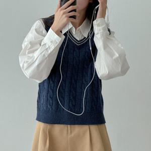 샵앤) FW 국산 여성 V넥 꽈배기 니트 조끼 21DS-WVS-3972-블랙