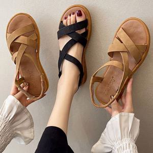 여자 발목 스트랩 샌들 휴양지 나들이 캐주얼 패션