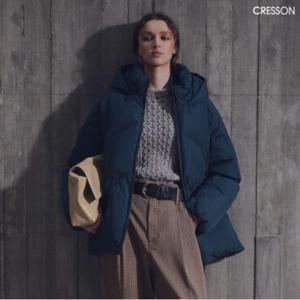 크레송 여성 다크그린 사선 퀼팅 시베리안 덕 다운점퍼 C234B801