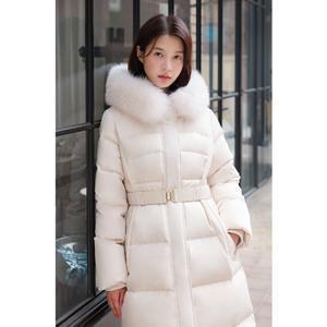 올리브데올리브 슬림핏 벨티드 롱 구스 다운 점퍼 OP4XM1140