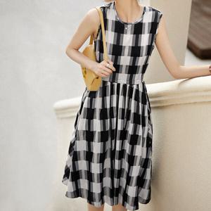 [베나프]라라 체크 민소매 원피스_BJ2OP006