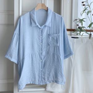 샵앤) 여성 카라 시원한소재 레이어드 반팔 블라우스 셔츠 BONG-WBL-4508-블루