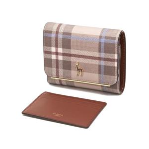 [헤지스] HIWA5F323I3_아이보리 가죽 배색 체크 퍼피로고 여성 중지갑