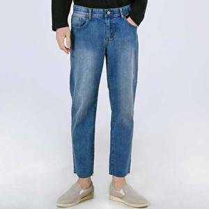 JMM X2053 남자밑단커팅워싱스판면9부청바지 남자하의 남성하의 남자바지 일자바지 일자면바지 스판바지 스판일자면바지 워싱스판