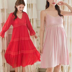 여자잠옷 여성잠옷 레이스 부드로운 감촉 원피스 홈웨어