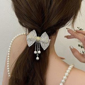 리본머리핀 리본 진주 미니 자동핀 똑딱핀 큐빅 옆머리핀 반묶음