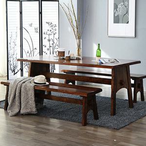 베스트리빙 쉐라톤 우드슬랩 고무나무 원목 6인 식탁세트/벤치 2개형