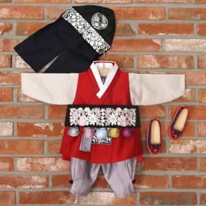 [한설한복]H.5569 와인빛 배자 남자아기한복