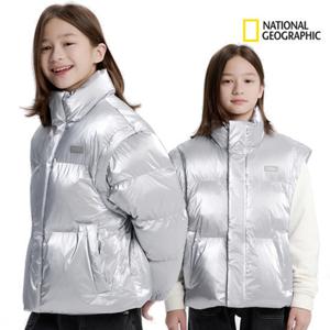 내셔널지오그래픽키즈 K254UPD020 095 남여공용 글로시2WAY 실버 숏패딩 베스트 점퍼 170딜