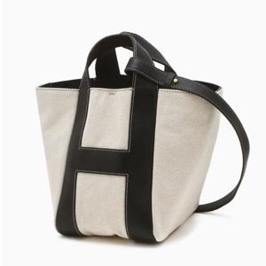 [헤지스ACC] 시그니처 H 베이지 소재배색 면 토트백 HIBA5F331I2