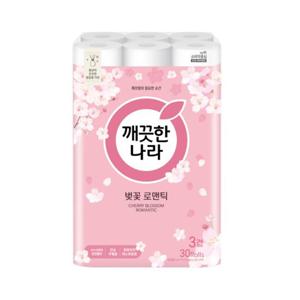 깨끗한나라 3겹 벚꽃 로맨틱 롤화장지 27m 30롤 1팩