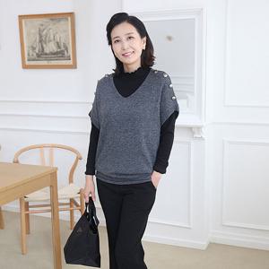 [쉬즈마담]J31726 어깨 금장 가오리 롱조끼 50대엄마옷