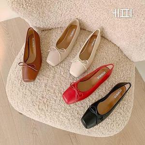 [에피소드블랑] 여자 봄 스퀘어토 가죽 플랫슈즈 1cm