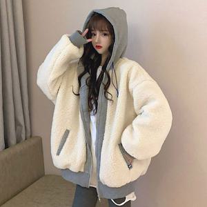 여자 데일리 따뜻한 오버핏 후드 양털 점퍼 후리스