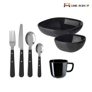 이케아 BACKIG/LIVNARA 블랙 1인 식기세트/그릇/접시/커트러리