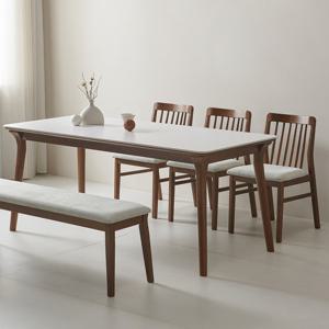 (착불) 루나 포세린 세라믹 원목 6인 식탁세트 1800 의자+벤치형 IKLN2A