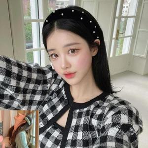 프리미엄 여성 벨벳헤어밴드 진주머리띠 양털핀포함