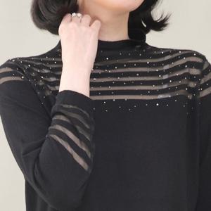 애비뉴투지 엄마옷 시스루 하이넥 봄 가을 니트 티셔츠 A02427