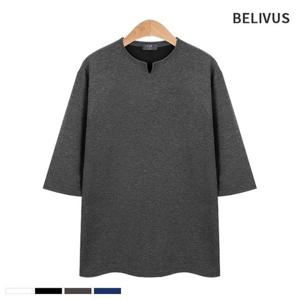 빌리버스 남성 티셔츠 BCM004 브이 트임 7부 소매 무지티