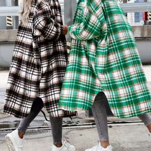 여성남방 G125515 노기모 오버핏 체크 롱 남방