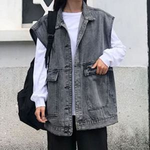 여성조끼 루즈핏 오버핏 여성 시크 블랙진 베스트 조끼