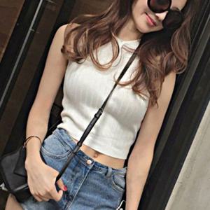 민소매 크롭 나시티셔츠 패션 캐주얼룩 골지티셔츠