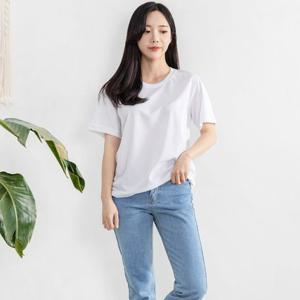 여성 베이직 커플룩 패션 웨어 라운드 반팔티 화이트